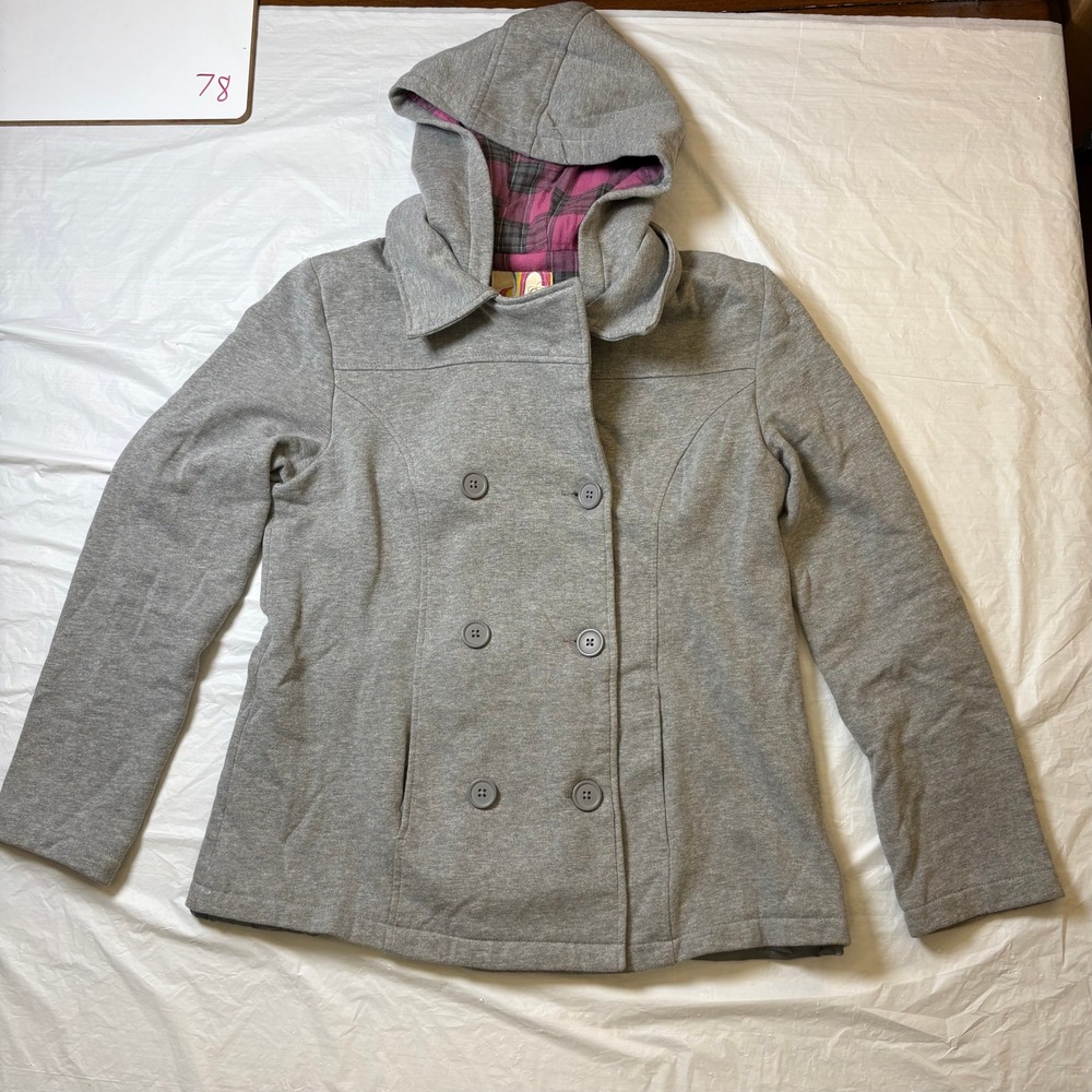 OP Ocean Pacific Vintage Juniors Gray Hoodie Peacoat Jacket Size L 11-13 Womens